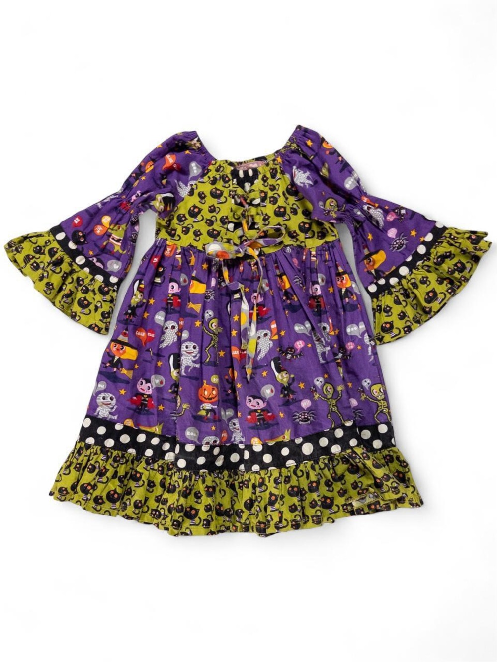 Jelly the Pug Halloween Dress Girls Size 5 Purple Green Cats